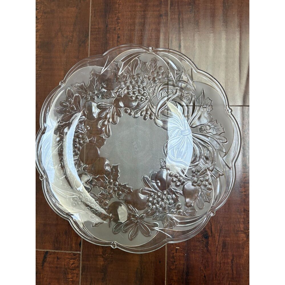 VTG Sali Indonesia Fruitella 15” Glass Holiday Platter Wreath Serving Tray Box - Picture 2 of 8